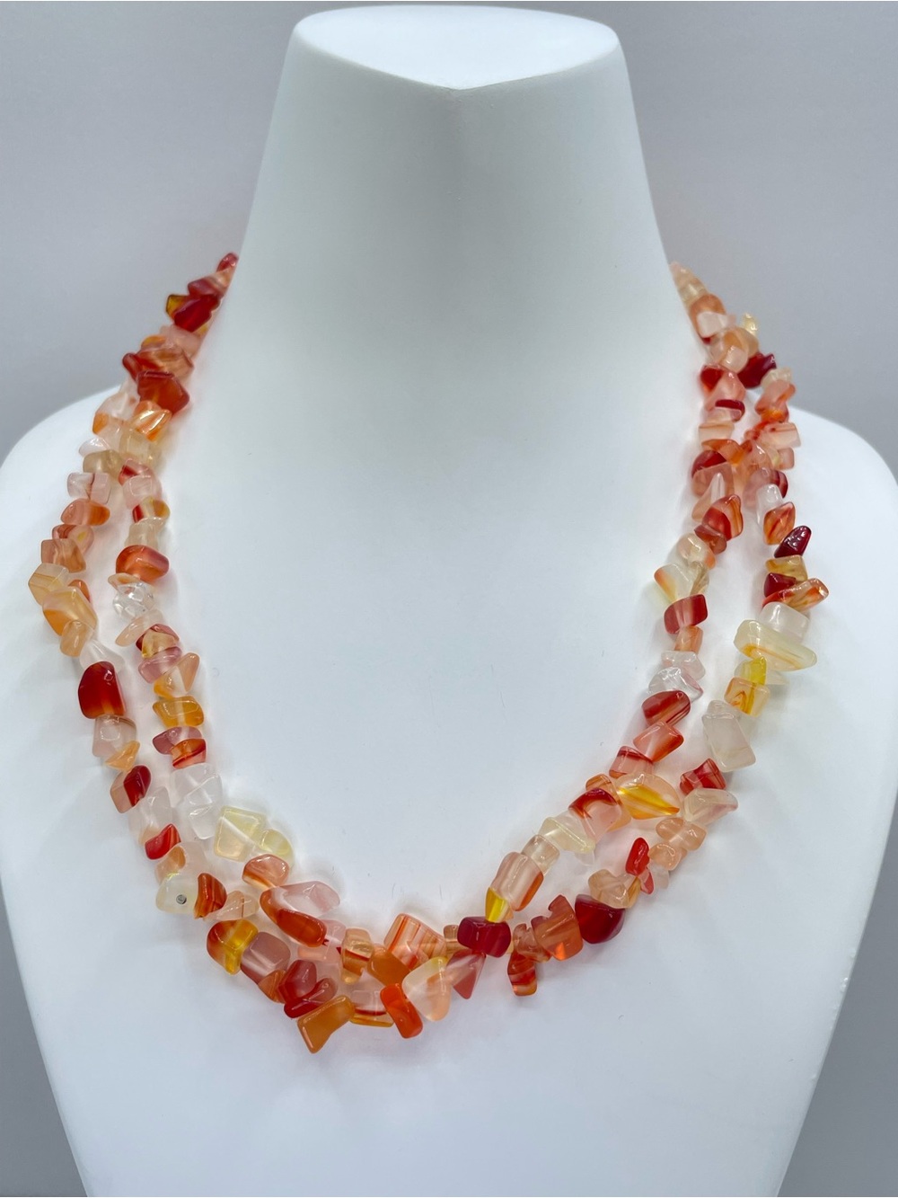 Orange Red White Quartz Chip Long Continuous Necklace Boho Gemstone Jewelry